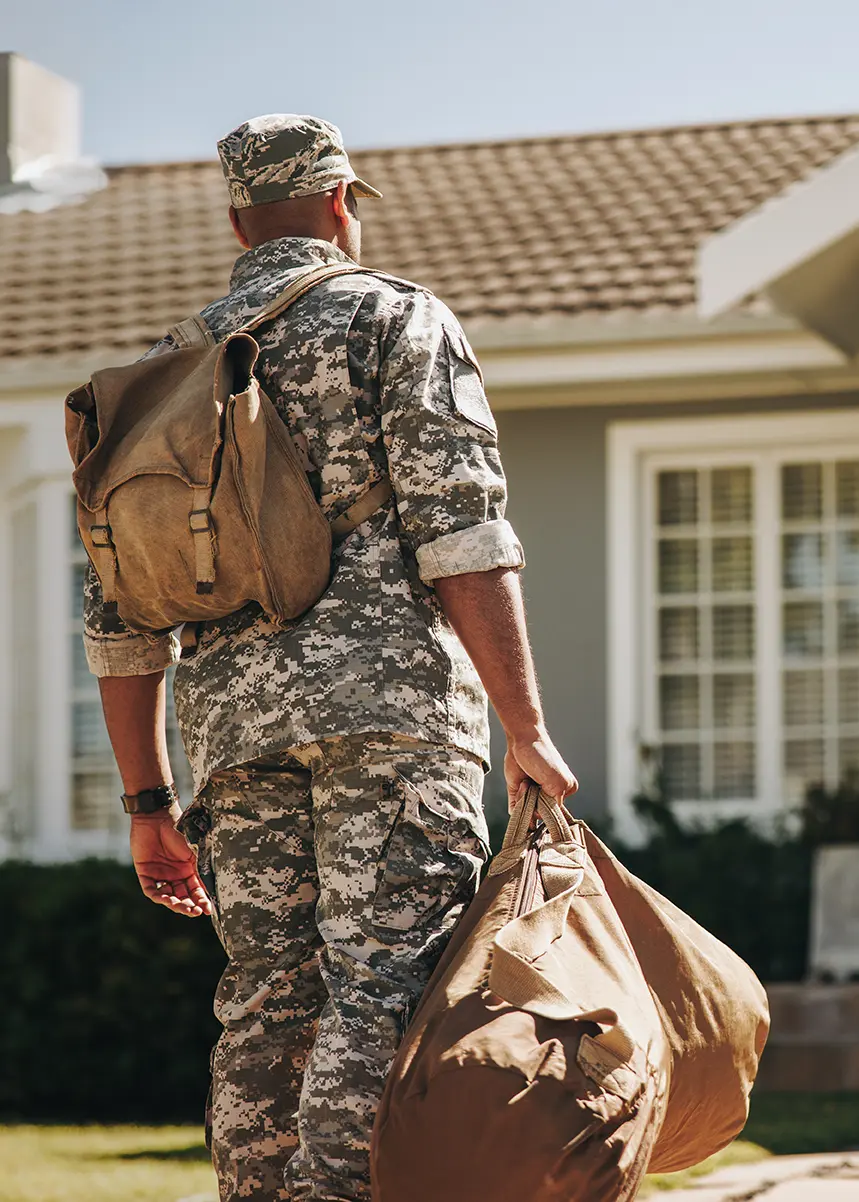 Patriotic soldier coming back home from the military